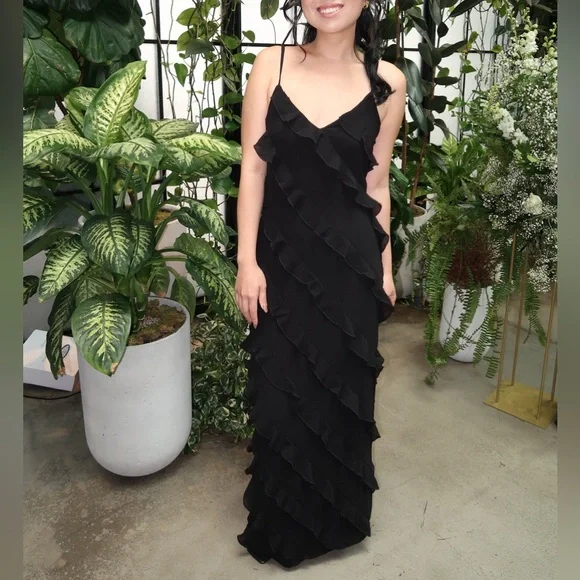 ASOS purchased / Rare London / strappy ruffle detail maxi dress w slit / black - Picture 3 of 13